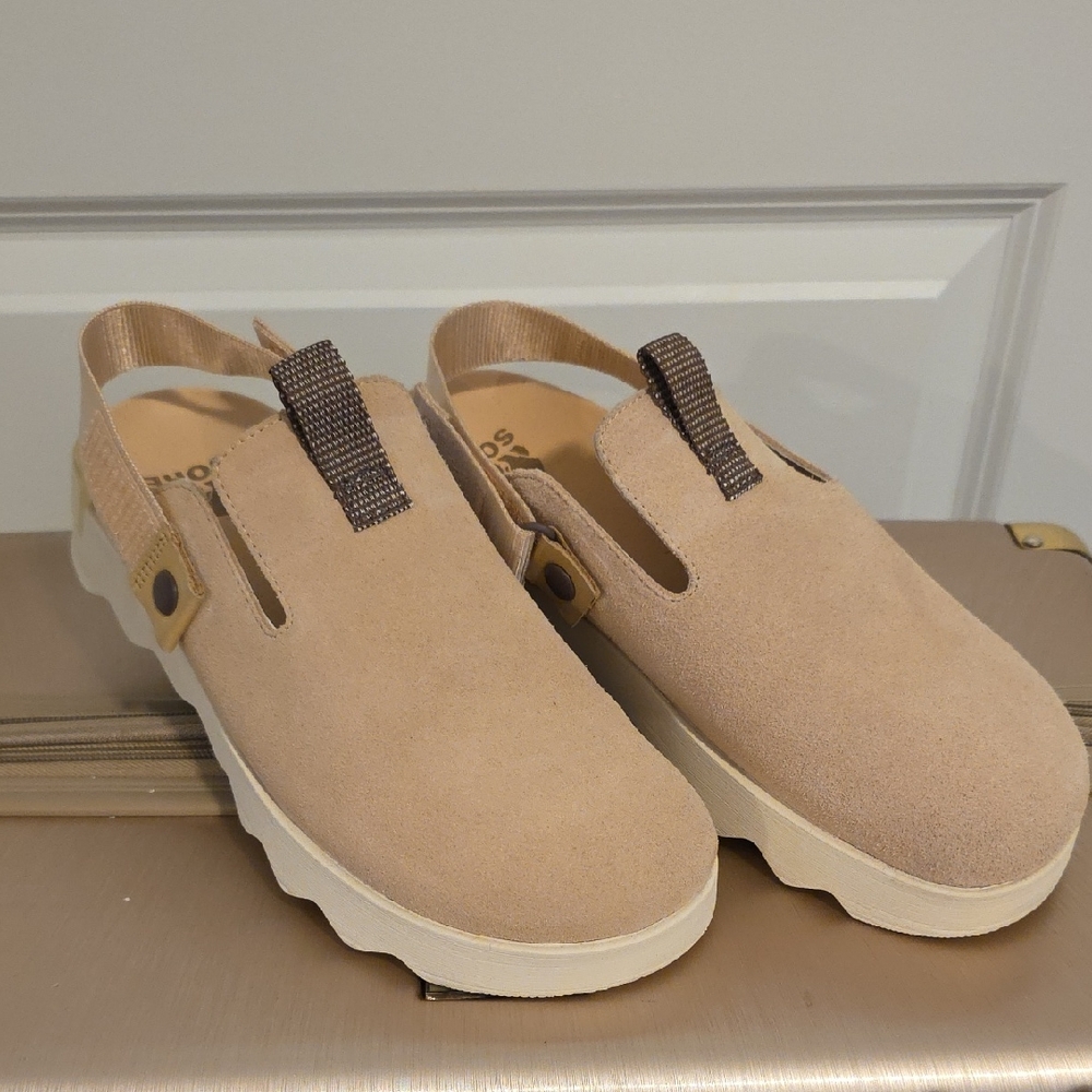 Sorel Tan Suede Mules